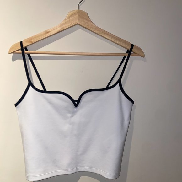 Abercrombie White Ponte Sweetheart Crop Tank Top with Black Trim - Picture 3 of 4